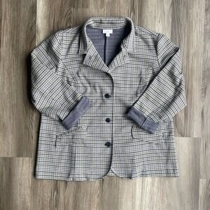 J JILL Women Jacket XL Houndstooth Preppy Old Money Knit Blazer Corporate Office